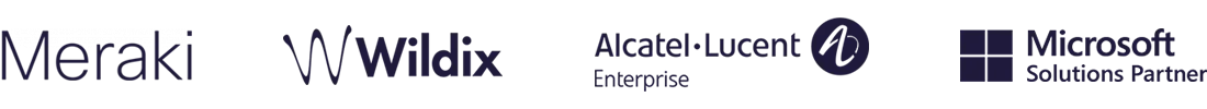 Meraki, Wildix, Alcatel Lucent-Enterprise and Microsoft Solutions Partner logos