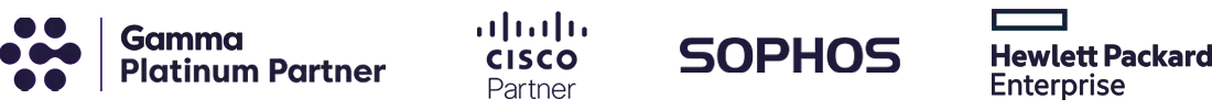 Gamma Platinum Partner, Cisco Partner, Sophos and Hewlett Packard Enterprise partner logos