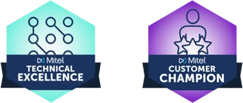 Mitel technical excellence and customer champion award logos