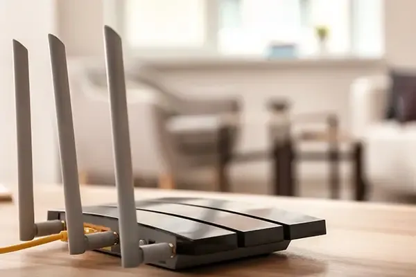 Router sitting on table in well-lit room