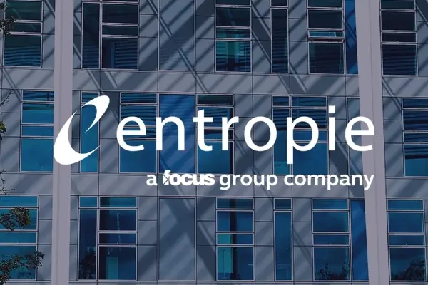 Entropie logo over photo of building