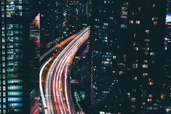 Connectivity light lines going through a city