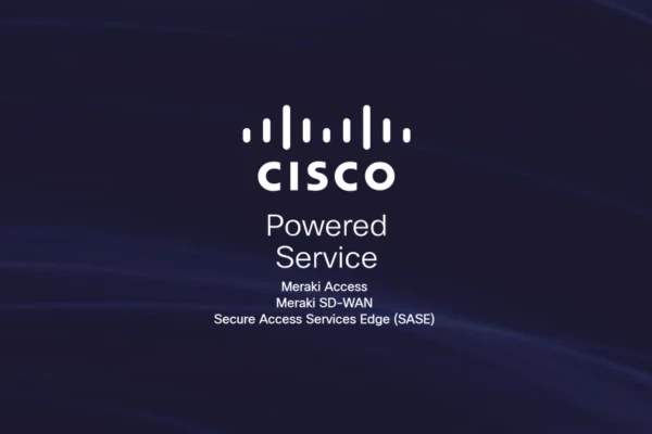 Cisco powered service logo over blue background