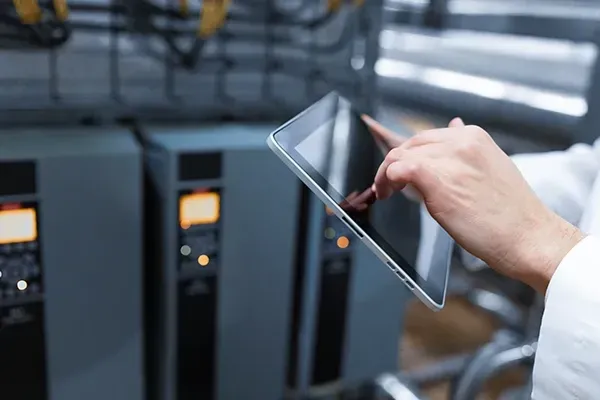 Man holding tablet in right hand