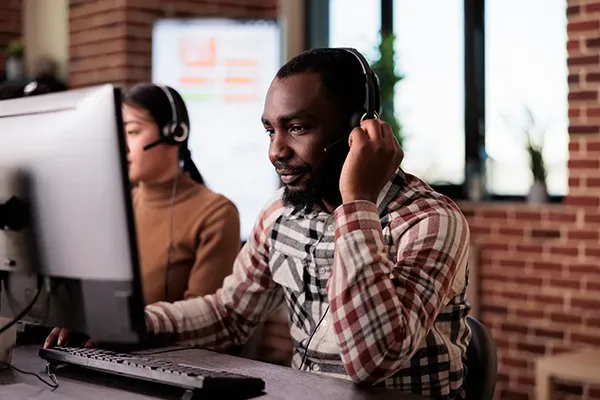 Man speaking on headset