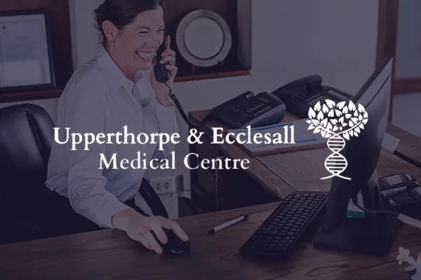 Upperthorpe Medical Centre logo over image of woman using telephone