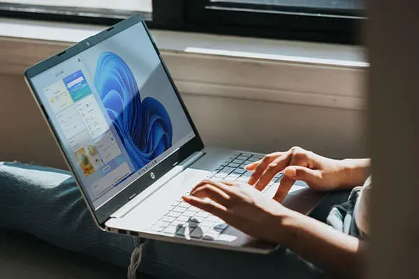 Woman using files on her computer