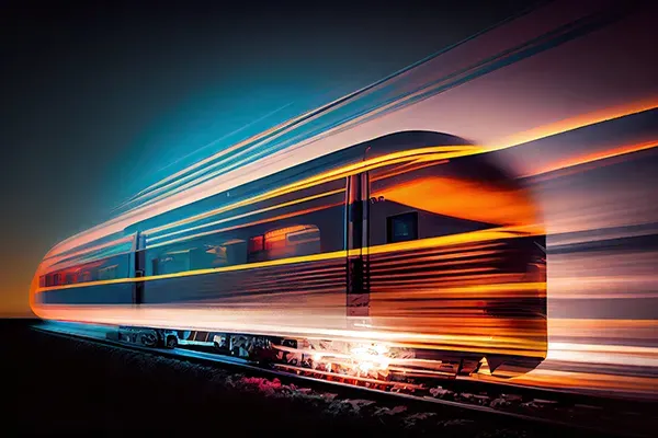 Train moving fast with long exposure