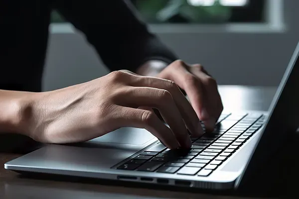 Close up of person typing on laptop