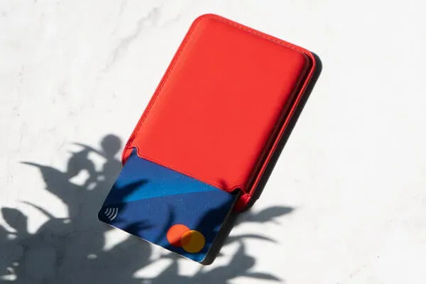 Bank card in a red card holder