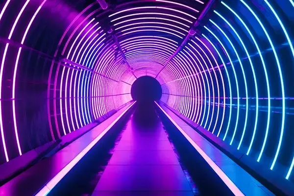 Blue and purple lit tunnel