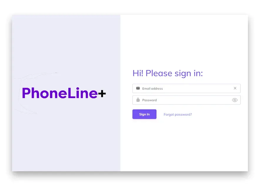 Phoneline Plus login screen