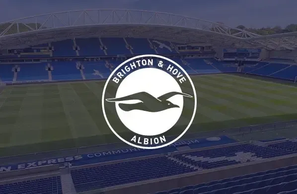 Brighton and Hove Albion football club logo with Amex stadium in the background